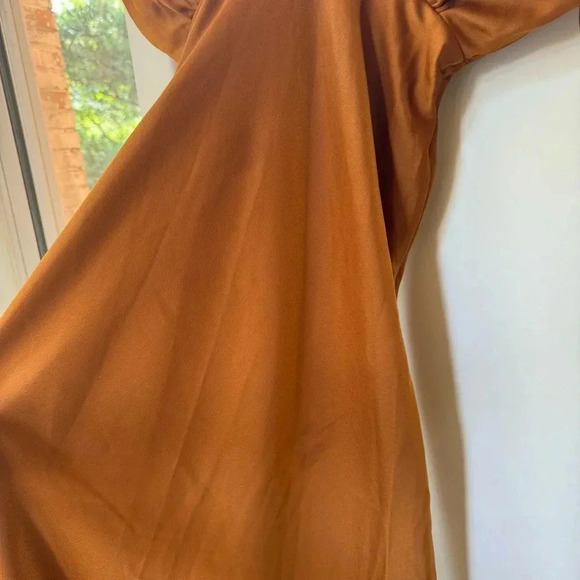 NWT Anthropologie BHLDN Amelia Deep V Satin Gown Maxi Dress Long in Rust Brown 4 - Picture 11 of 16